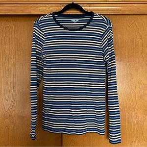 Lands’ End Blue Striped Shaped Fit Long Sleeve Tee Size Medium Tall